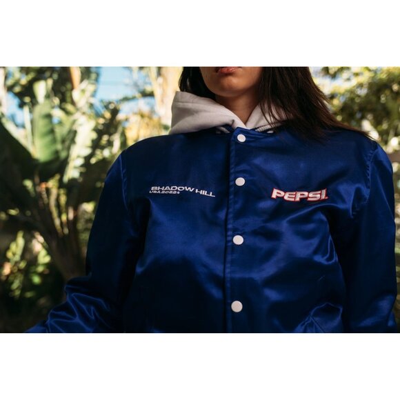Shadow Hill Pepsi Satin Varsity Jacket in Blue - Picture 2 of 5
